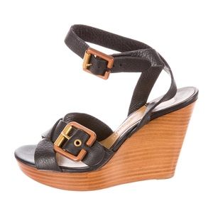 CHLOE Black Buckle Wedge Sandal Sz 36.5